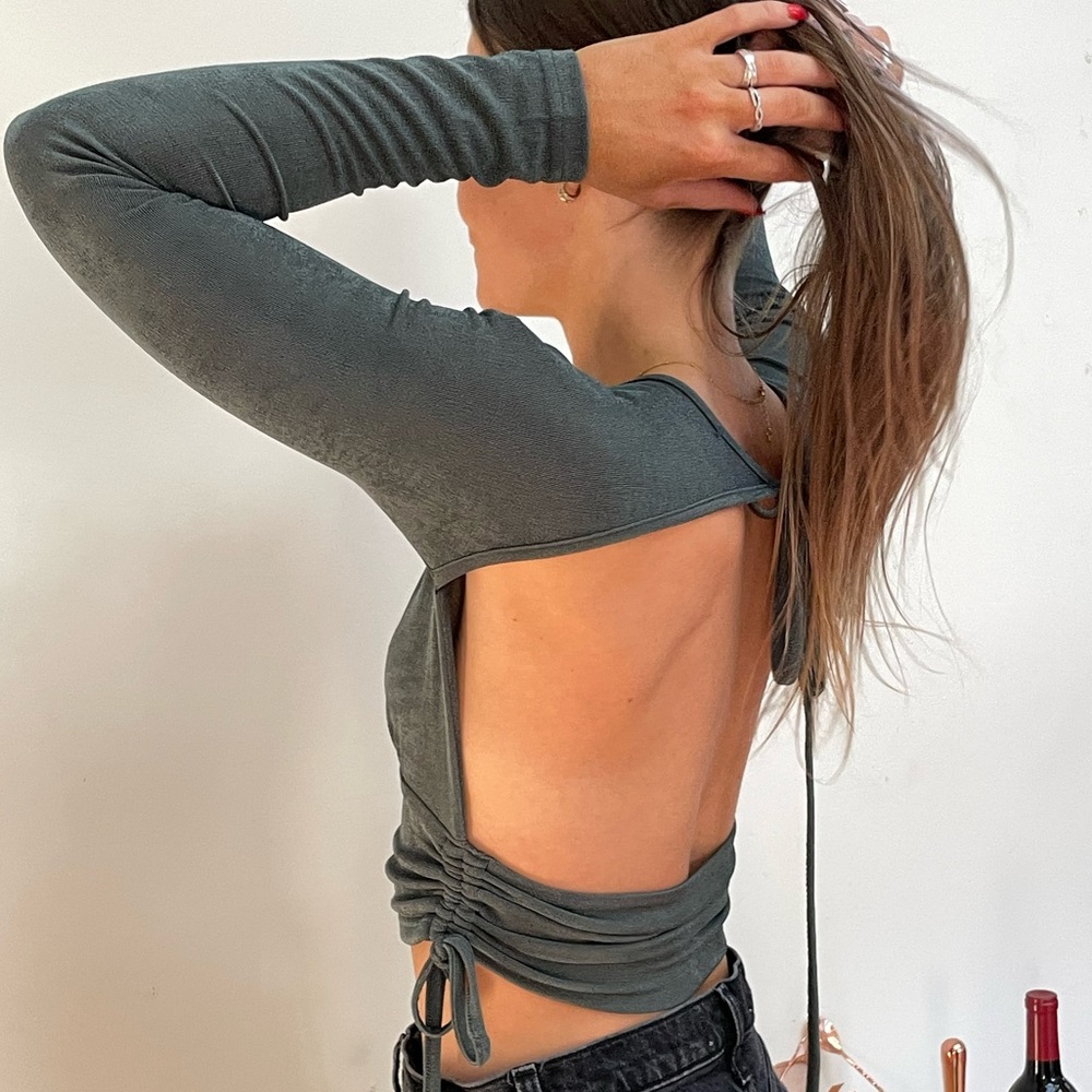 12th Tribe Open-Back Gray Top